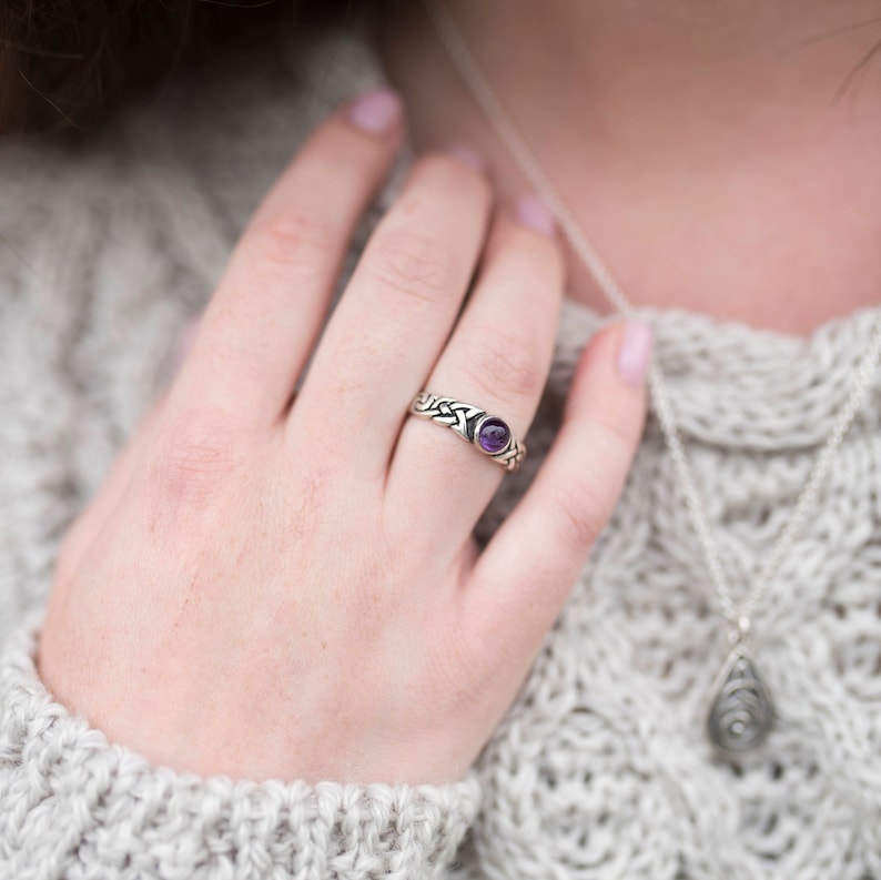 Celtic Ban Tigherna Ring with Moonstone, Amethyst, Garnet, or Connemara Marble in Sterling Silver image 2