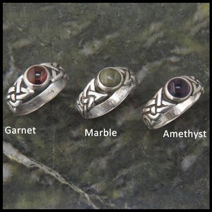 Celtic Ban Tigherna Ring with Moonstone, Amethyst, Garnet, or Connemara Marble in Sterling Silver image 4