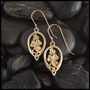 Irish Shamrock Celtic Trinity Knot Earrings in 14K Yellow, White, or Rose Gold