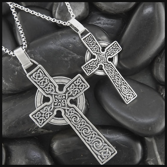 Celtic Adomnan Cross Pendant in Silver, 2 size options