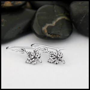 Small Maple Leaf Drop or Threader Earrings image 3