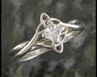 Celtic Trinity Knot Diamond Wedding Set With Interlocking Bands in