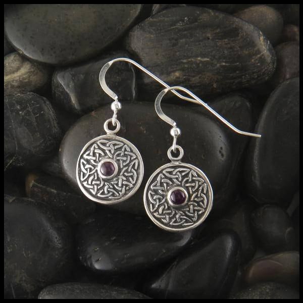 Silver Celtic Wheel of Life Earrings with Garnet, Amethyst, or Connemara Marble