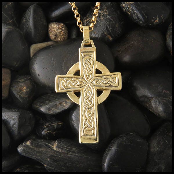 Gold Celtic Genesis Cross in 2 Sizes 14K Gold