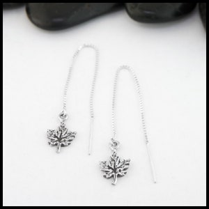 Small Maple Leaf Drop or Threader Earrings image 6