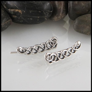 Celtic Heart Knot Ear Climbers in Sterling Silver