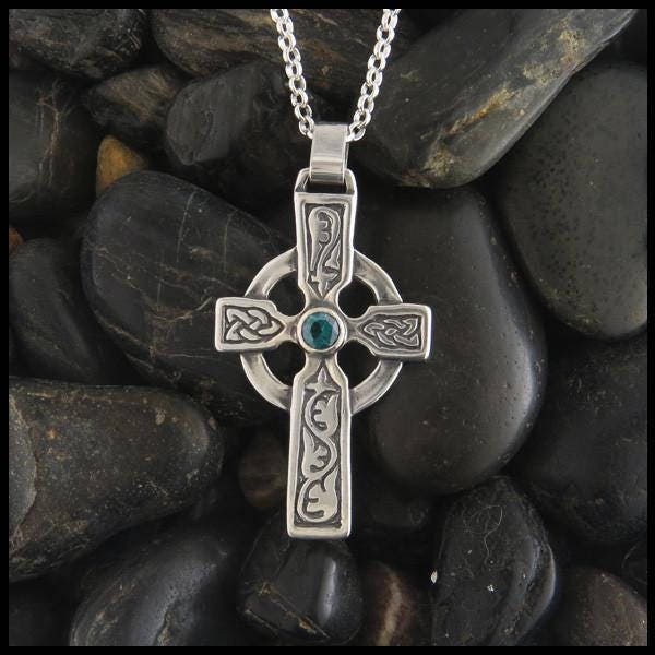 Celtic Abbey Cross in Sterling Silver, Cross with Amethyst Garnet or Topaz, Celtic Cross