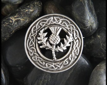 Celtic Mary's Thistle Circle Brooch in Sterling Silver