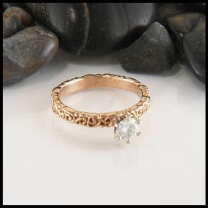 Moissanite Celtic Trinity Scroll Ring, Rose Gold Moissanite Engagement Ring, Celtic Engagement Ring, Moissanite Solitaire