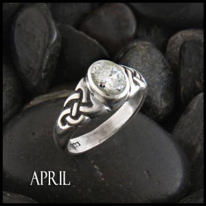 Celtic Knot Birthstone Ring, Silver Celtic Gemstone Ring, Birthstone Ring