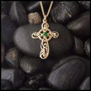 Celtic Ivy Cross in Gold, Small Gold Celtic Knot Cross in 14K Yellow, White, or Rose Gold