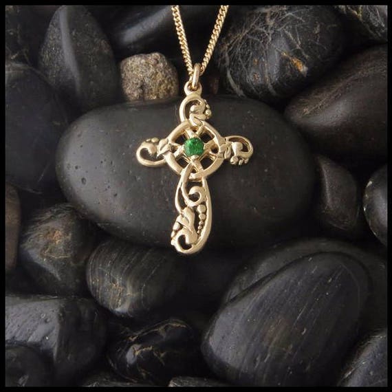 Real 10K Yellow Gold Celtic Spiral cross Pendant Necklaces For Unisex