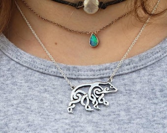 Celtic Bear Necklace in Sterling Silver