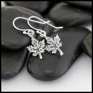 Small Maple Leaf Drop or Threader Earrings image 1