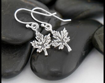 Small Maple Leaf Drop or Threader Earrings