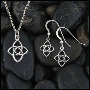 Celtic Starlight Knot Pendant and Earring Set in Sterling Silver