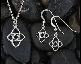 Celtic Starlight Knot Pendant and Earring Set in Sterling Silver