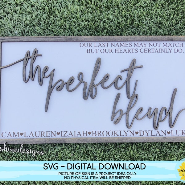 The Perfect Blend sign SVG, laser cut file, instant download, family sign, blended family sign, glowforge cut file, farmhouse sign