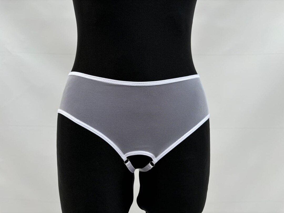 White Sheer Mesh Panties With Open Access for Women, Crotchless Panties
