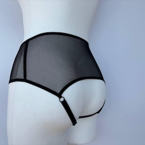 Sheer mesh panties with open access for women