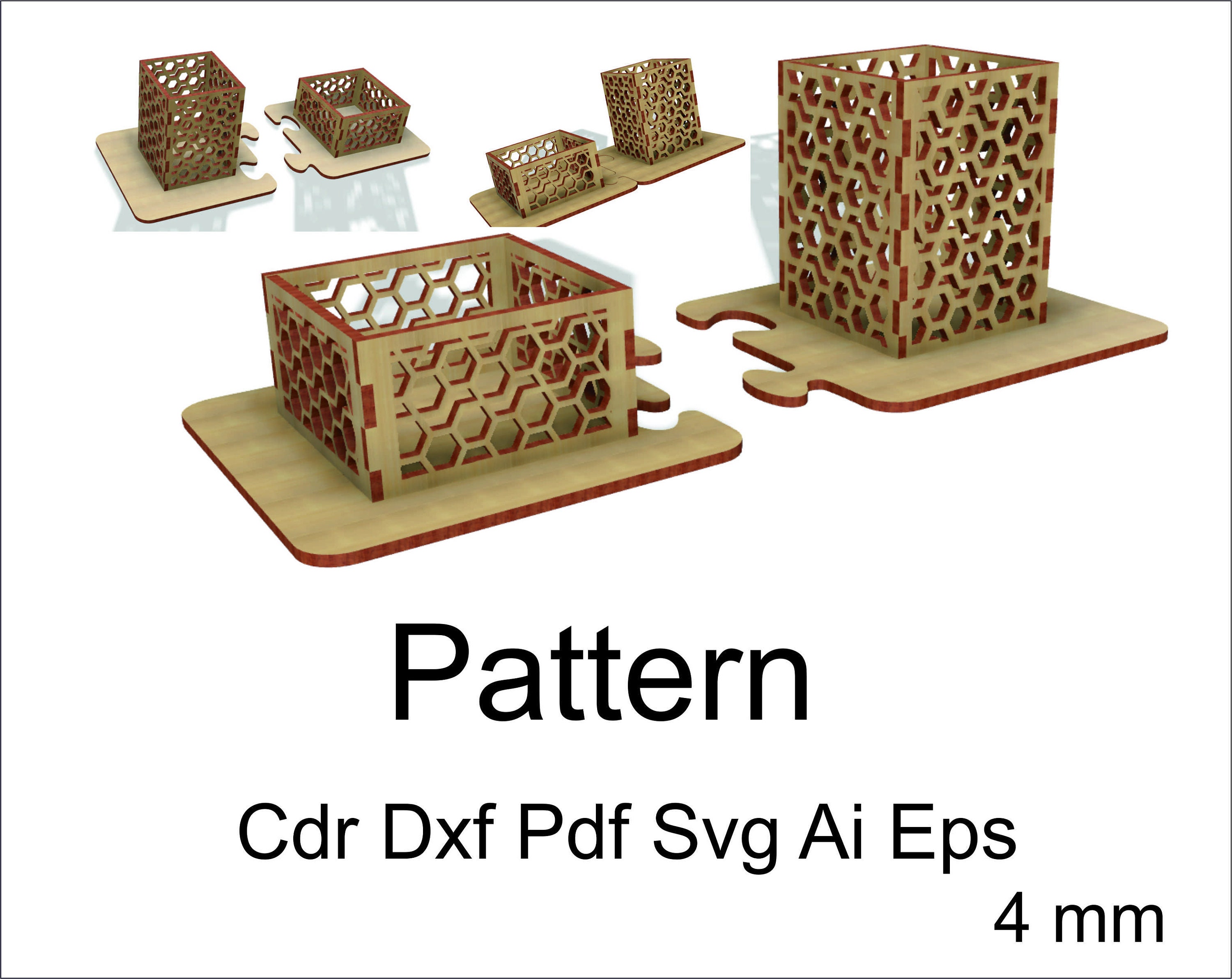 cnc pattern Desktop organize for pencil Laser cut pattern Desktop