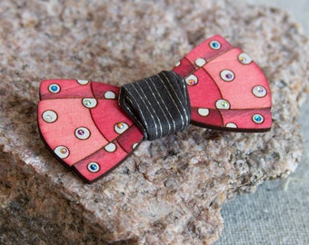 Wooden Bow Tie with Glass Crystals. Unisex Gift. Unique Design. Estonian Jewelry. Handpainted Plywood.
