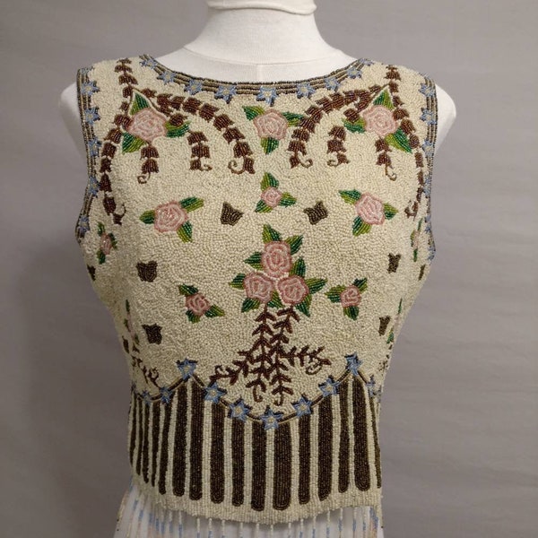 Exceptional Vintage Beaded Top Roses Stars Heavyweight Eighties Women's Christiana 1980's Feminine Unusual Quality Workmanship on Silk