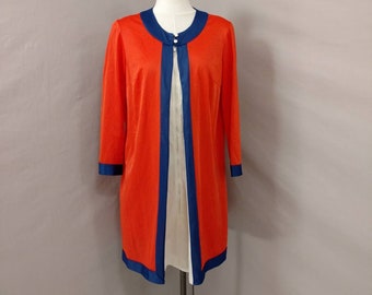 Fifties Shorty Lounge Robe Nylon Period 50's Modest Zip Front Vintage 50's Red White & Blue Baby Doll Made in USA