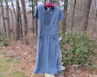 Vintage 90's Nina Piccalino Long Dress Slate Blue Cotton Painted Giraffes