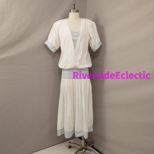 Robe de costume taille basse pour Halloween, look marin des années vingt, années 80, possibilités créatives des années 20, clapet innocent, coton blanc avec rayures bleues