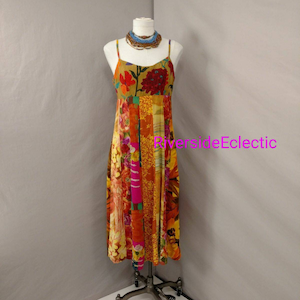 Jams World Hawaiian Sundress Vintage 90's Dress Made in USA Bright Colorful Rare Falls Garden Print Strip Patchwork Hawaii