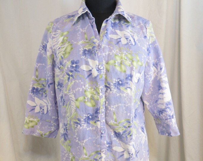 Lavender Flowers Linen Shirt Vintage 90's Button Down - Etsy