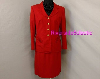 Red Designer Power Suit Rena Lange Woman's Business Suit size 14 90's High Quality Feminine Classic see Full Measurements