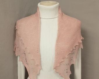 Vintage Laura Ashley Knit Scarf Soft and Lace Like Pale Rose Pink 90s Made in Great Britain Cobweb Shawl Light Wrap Accessory Wool