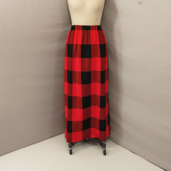 Bontwit Teller Red Plaid Skirt Vintage 80's Traditional Buffallo Wool Look Acrylic Long Length High Quality Lanz Original see Measurements