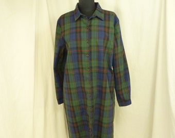 Tartan Plaid Long Sleeve Vintage Dress Andrew McMullan  Button Front Shirt Style Made in USA Cotton Blend
