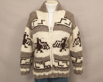 VTG NATIVE CANADIAN AMERICAN COWICHAN INDIAN HAND KNIT CARDIGAN 43” (40) M