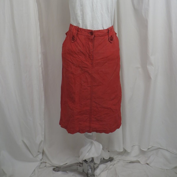 Burnt Orange Linen Skirt Vintage Henry Cottons Faded Dark Coral Pumpkin Color Pockets Midi Made in Yugoslavia Casual Classic Jean Style