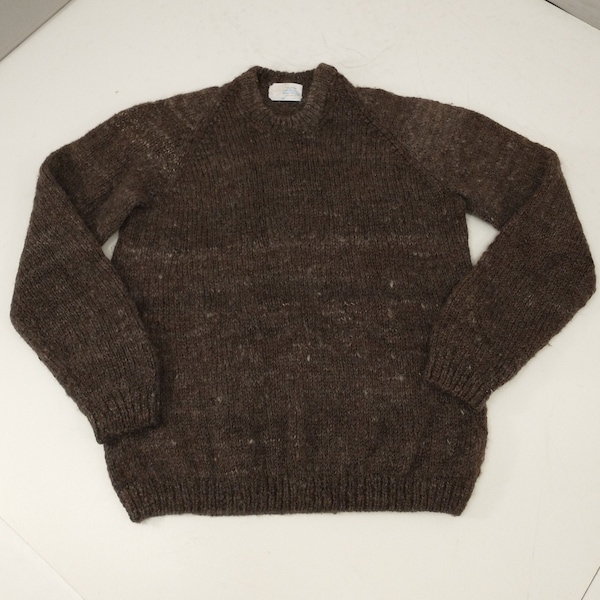 Hand Knit Romney Wool Sweater Traditional Pullover Thick Natural Light Brown Heather Neutral  Unisex Vintage Handmade Made in NJ USA