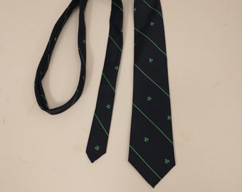 Vintage Shamrock Tie Saint Patricks Day Irish Pride Classic Green Woven Shamrocks Necktie Made in Ireland CTC Dark Navy Blue Background