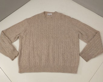 Clansman Scottish Shetland Wool Pullover Sweater Made in Scotland Cable Knit Vintage 80's Traditional Crewneck Natural Neutral Oatmeal XXL