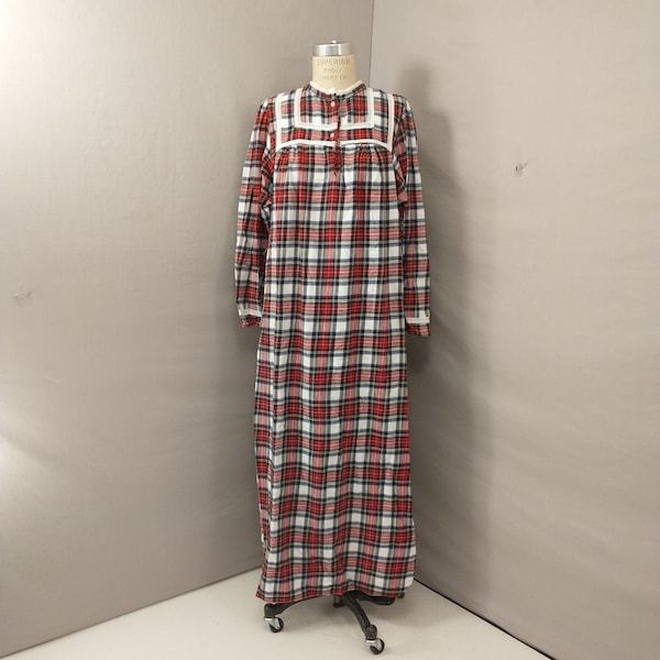 Stewart Plaid Old Fashioned Cotton Flannel Nightgown vintage 80's - 90's Manches longues Grand-mère Look Longue Longueur Confortable