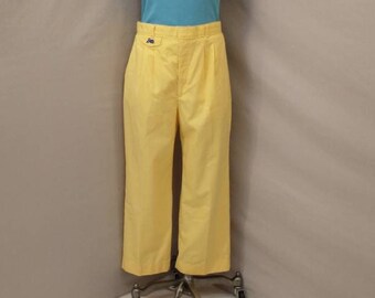 Yellow Chino's Vintage 80's Mod Wide Leg Women's USA Made Bright High Waisted High Rise By Garan Pleated Front