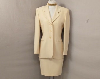 Escada Designer Power Suit Buff Neutral Tone Woman's Business Suit 90's High Quality Business Feminine Classic SzMrk36 ApxUS6 Silk & Wool