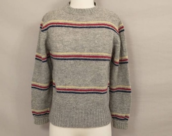 Vintage 80's Striped Sweater Pullover Knit Vintage Eighties Red Blue Yellow on Grey Eighties Traditional Crewneck by The Eagles Eye Unisex