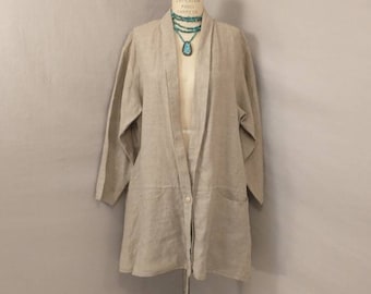 Angelheart Linen Jacket Tunic Shirt Shaket Made in USA Oversized Minimalist Layering Natural Fiber Thick & Nubby Neutral Early FLAX