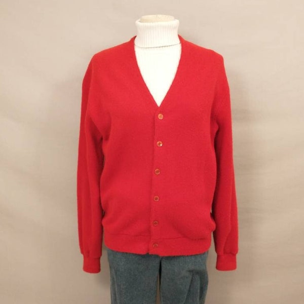 Red Vintage Golf Cardigan Sweater 70's 80's Traditional Style Sportsman Boyfriend Men's r Unisex Orlon Acrylic Made USA mrkLg