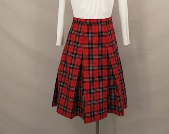Red Plaid Midi Skirt 70's Washable USA Made School Girl Derry Girls Costume Candidate Short Mid Length Vintage Seventies