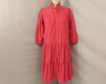 Bright Pink Tiered Tent Dress Vintage 80's Full Unstructured Wide Ruffle Comfortable Party Eighties