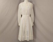 Gunne Sax Sheer Dress Vintage Seventies Cream Ivory Voile Feminine 70 39 s Dress Long Sleeve Sexy Victorian Edwardian Styling